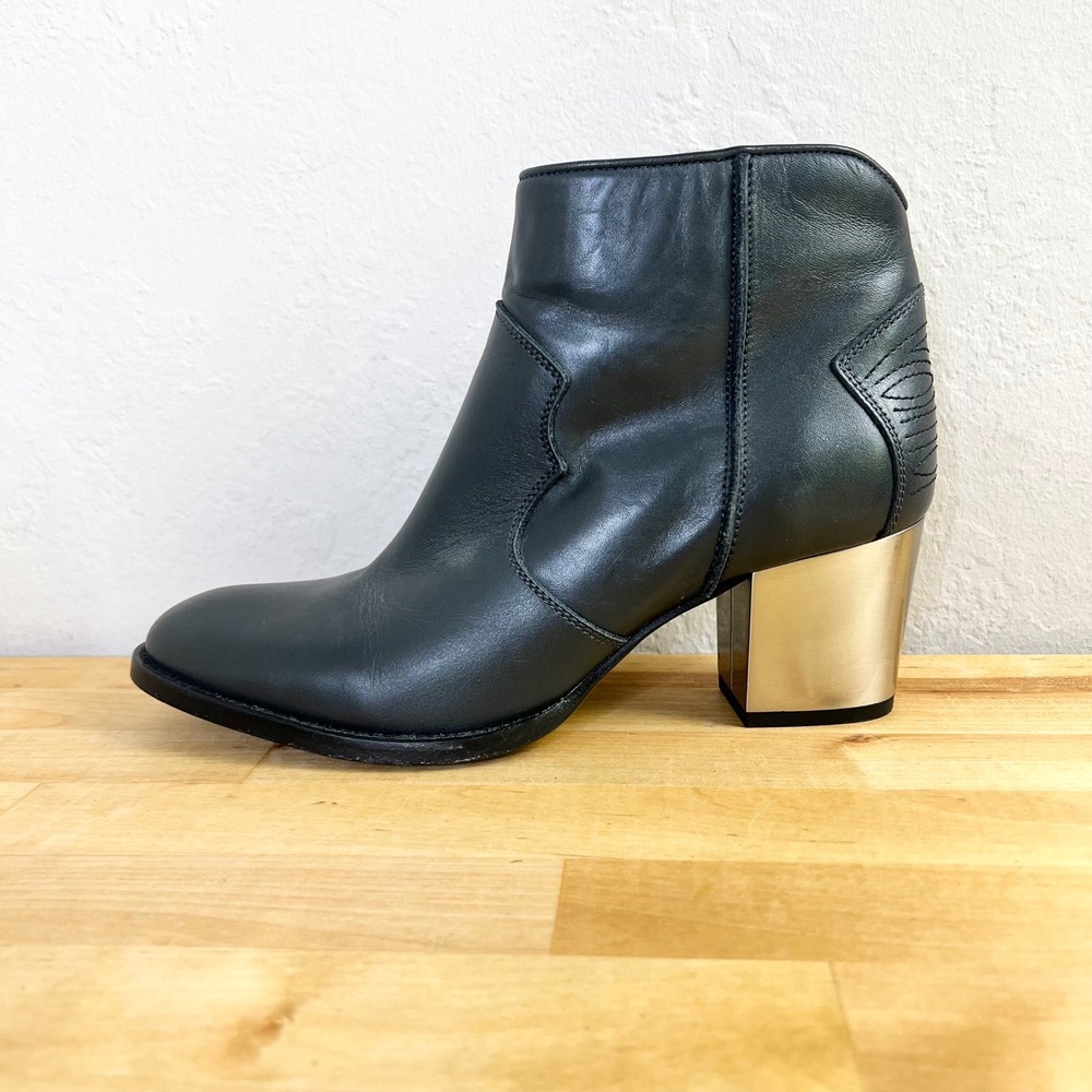 Zadig & Voltaire Boots Molly Western Ankle Size 38 Black Leather Silver Heel